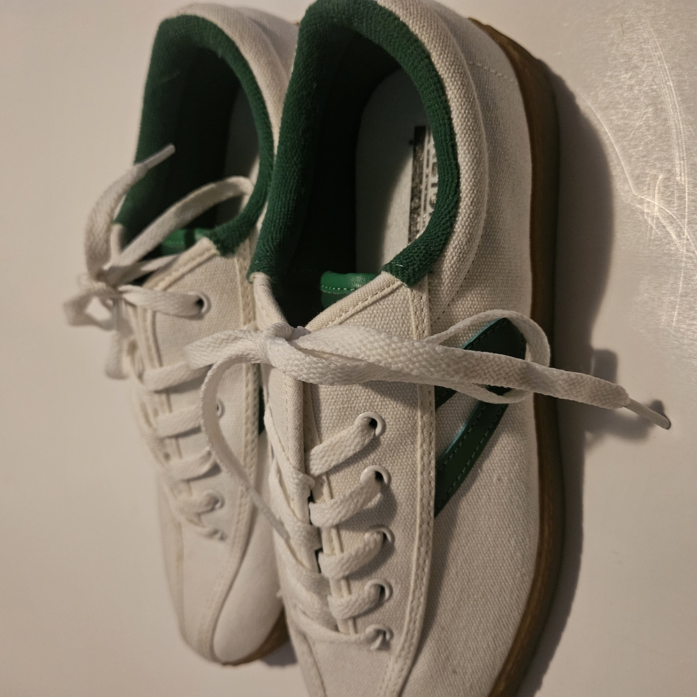 White and Green Canvas Sneakers